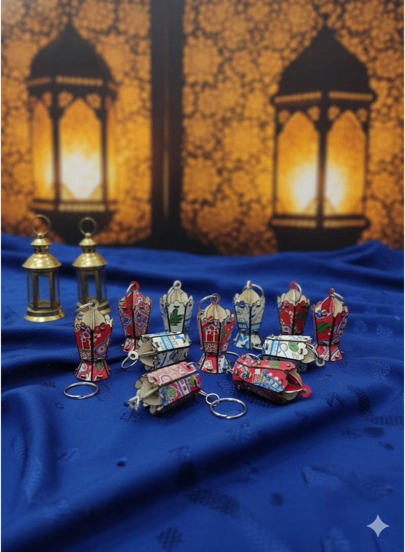 Wooden Lantern Keychains: Add a special Ramadan touch to your gifts or decor with these elegantly designed wooden lantern keychains. (12 pieces) - Assorted Colors - Image 5